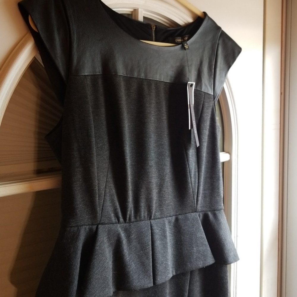 NEW Cynthia Steffe Leather Trim Peplum Dress sz 12 - Picture 5 of 5